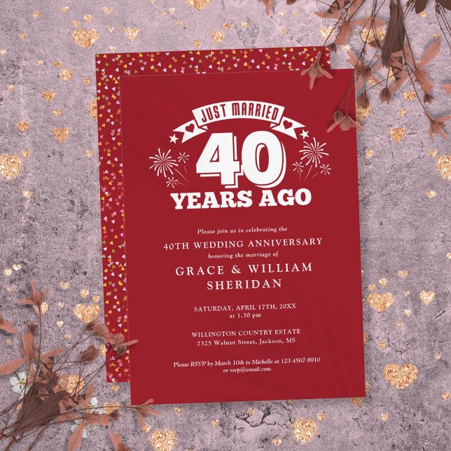 Ny gifta 40:e Bröllop-årsdagen Inbjudningar (Just Married 40th Wedding Anniversary Invitation)