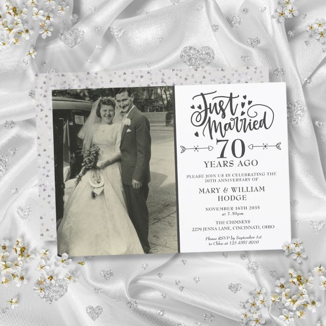 Ny gifta 70-årsdagen Bröllop Foto Inbjudningar (Just Married 70th Anniversary Wedding Photo Invitation)