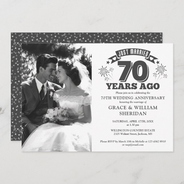 Ny gifta 70:e Bröllop-årsdagen Foto Inbjudningar (Fram/baksida)