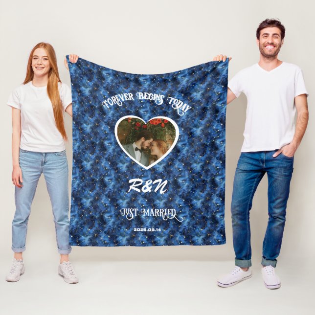 Ny gifta Anpassningsbar Photo & Namn Fleece Blanke (På plats)