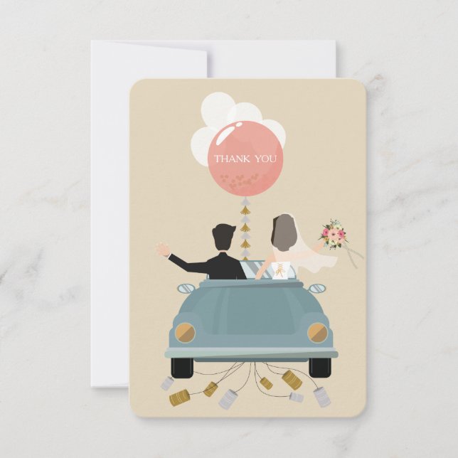 Ny gifta bil bröllop Tack, tack. Tack Kort (Framsida)