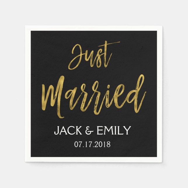 Ny gifta Black and Gold Foil Napkins Pappersservett (Framsidan)
