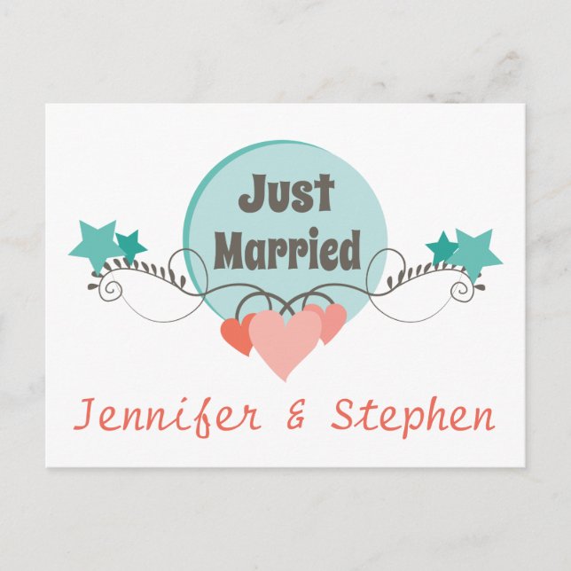 Ny gifta Blommigt Rosa Peonies Flower Bröllop Meddelande Vykort (Framsida)