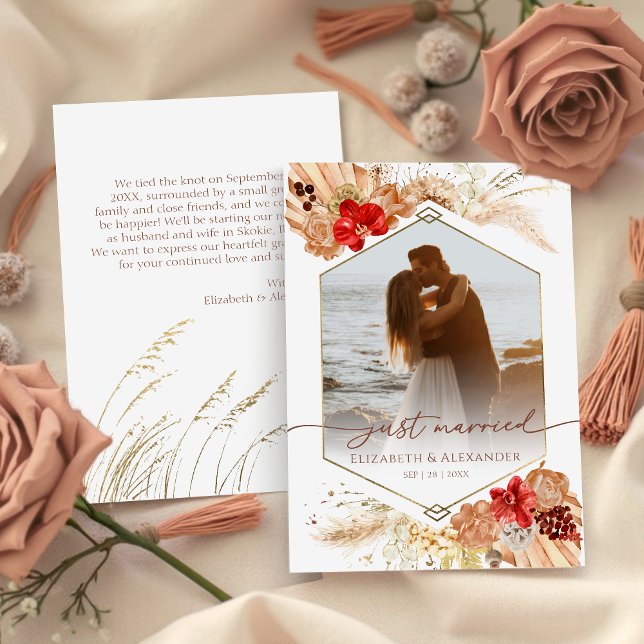 ny gifta | Boho Bröllop Photo Notice Inbjudningar (Skapare uppladdad)