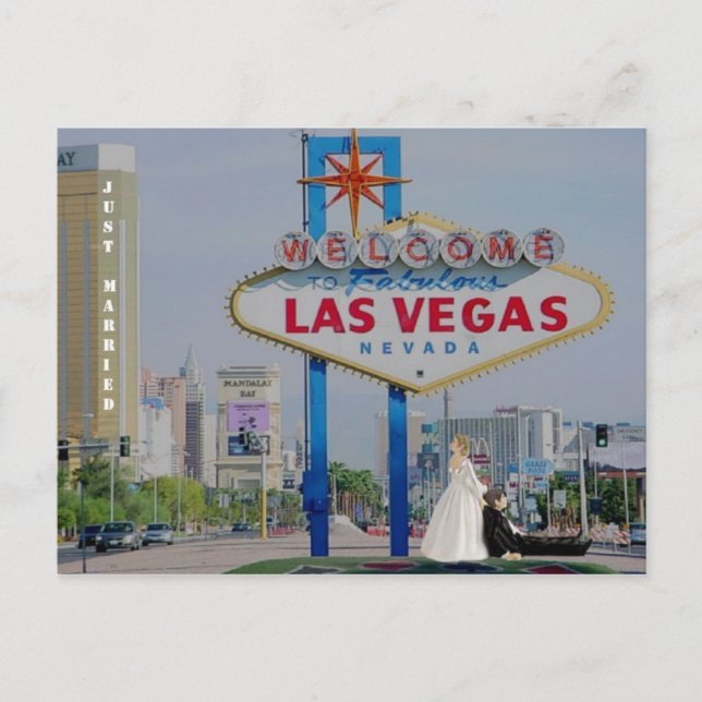 NY GIFTA Bride drar Groom Las Vegas-vykort Meddelande Vykort (Framsida)