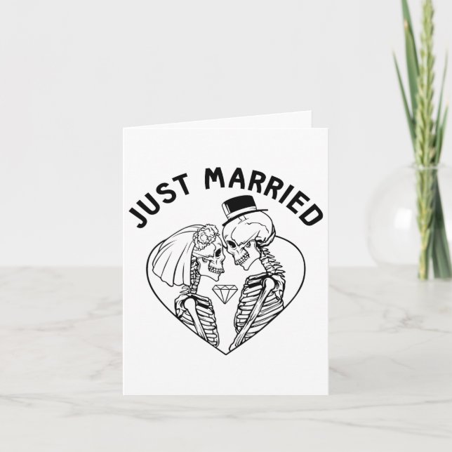 Ny gifta Bride Groom Skeleton lite Halloween Kort (Framsida)