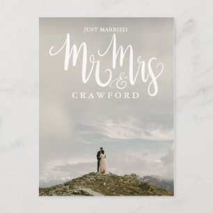 Ny gifta Bröllop Elopement White Calligraphy Vykort