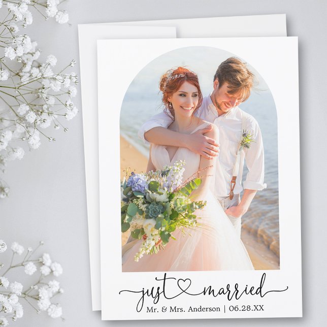 Ny gifta Calligraphy Heart Arch Bröllop Meddelande (Customize to add text or more photos to back of card.)