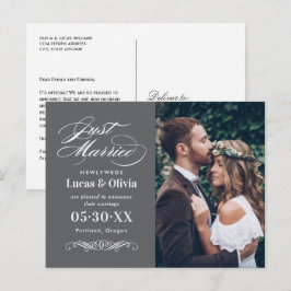 Ny gifta Charcol Grått Elegant bröllop Photo Meddelande Vykort