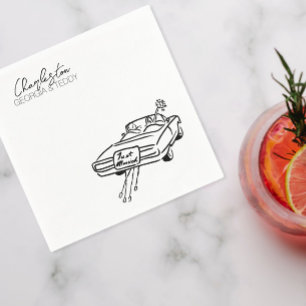 Ny gifta Doodle Car Bröllop (cocktail napkin) Pappersservett