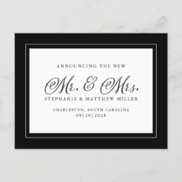 Ny gifta Elopement Black White Chic Elegant Inbjudan Vykort
