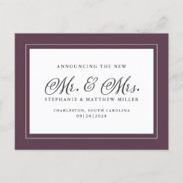 Ny gifta Elopement Lila Elegant Inbjudan Vykort
