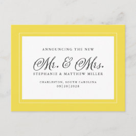 Ny gifta Elopement Trendig Gult White Elegant Inbjudan Vykort
