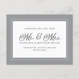 Ny gifta Elopement Ultimate Grått Chic Elegant Inbjudan Vykort