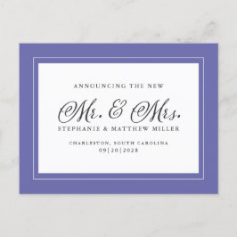 Ny gifta Elopement White Elegant Periwinkle Inbjudan Vykort
