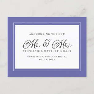 Ny gifta Elopement White Elegant Periwinkle Inbjudan Vykort
