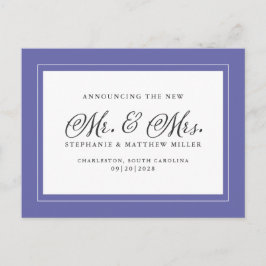 Ny gifta Elopement White Elegant Periwinkle Inbjudan Vykort