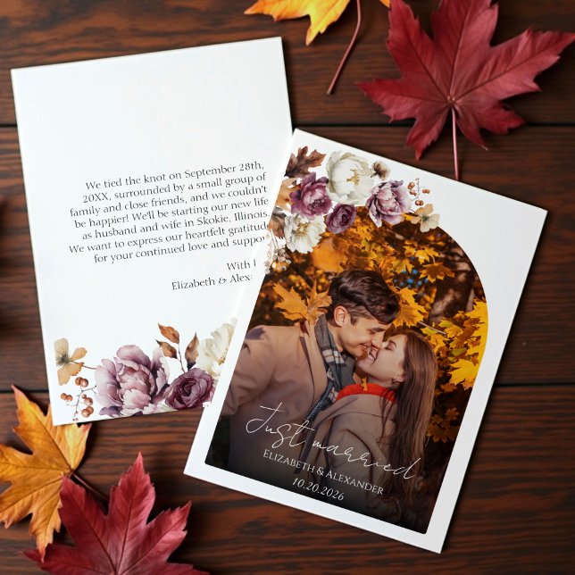 ny gifta | Fall Wedding Photo annoncement Inbjudningar (Skapare uppladdad)