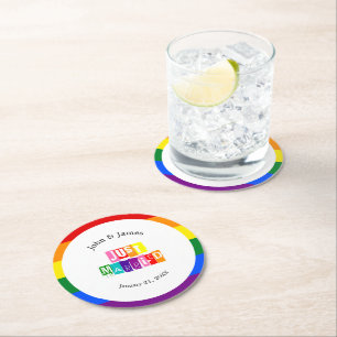 Ny gifta Gay Bröllop par HBT TQ Underlägg Papper Rund