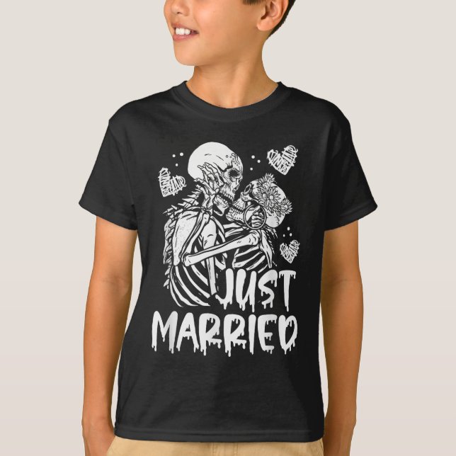 Ny gifta Halloween Skeleton Bride and Groom we T Shirt (Framsida)