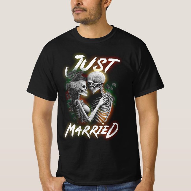 Ny gifta Halloween Skeleton Bride and Groom we T Shirt (Framsida)
