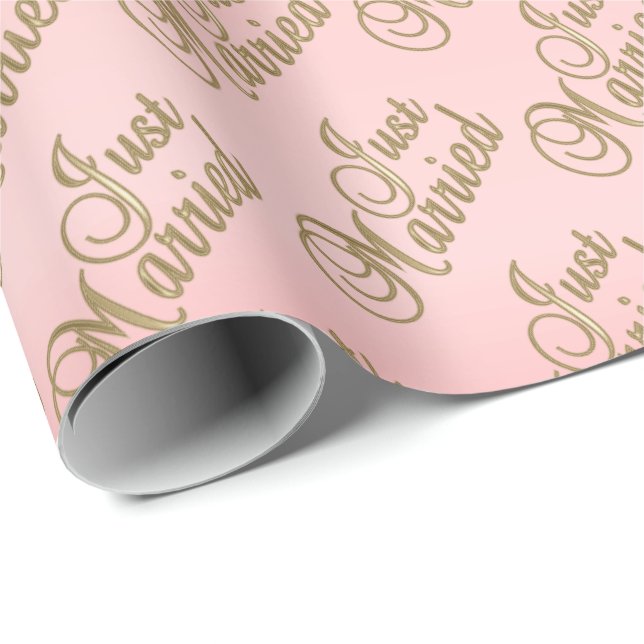 Ny gifta i Guld Skriptteckensnitt på Rosa - Bröllo Presentpapper (Rullad Hörn)