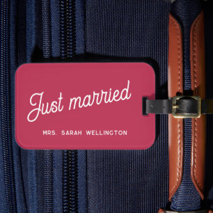 Ny gifta Modern Magenta Rosa Honeymoon Bagagebricka