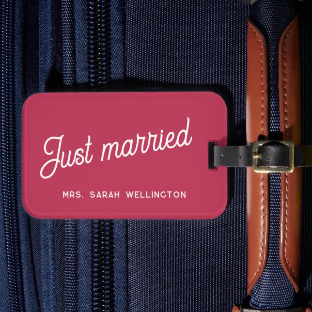 Ny gifta Modern Magenta Rosa Honeymoon Bagagebricka (Framsida Insitu 4)