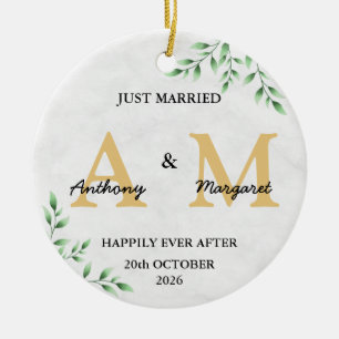 Ny gifta Monogram Namn Mr. & Mrs. 2022 Julgransprydnad Keramik