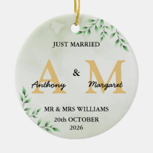 Ny gifta Monogram Namn Mr. & Mrs. 2022 Julgransprydnad Keramik
