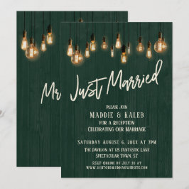Ny gifta Mörk grönt Wood Edison Ljus Inbjudningar