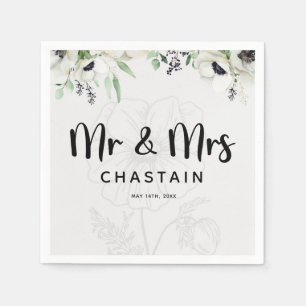 Ny gifta Och Mrs. Bröllop Blommigt Monogram Pappersservett