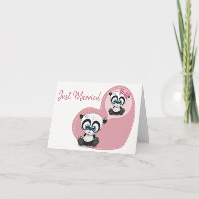 Ny gifta Panda Bear Rosa Heart Bröllop Meddelande (Framsida)