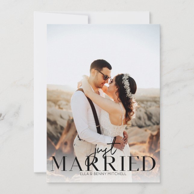 Ny gifta Photo Black Typography-meddelande Inbjudningar (Framsida)