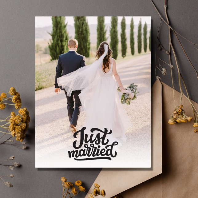 Ny gifta Photo Bröllop Tack Vykort (Just Married Photo Wedding Thank You Postcard)