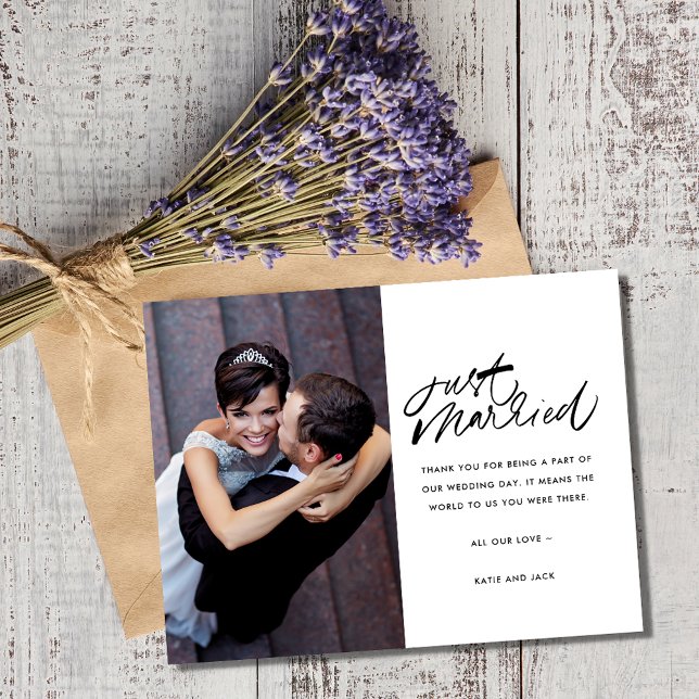 Ny gifta Photo Bröllop Tack Vykort (Just Married Photo Wedding Thank You Postcard)