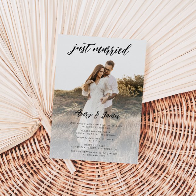 Ny gifta Photo Calligraphy Bröllop Elopement Inbjudningar (Skapare uppladdad)