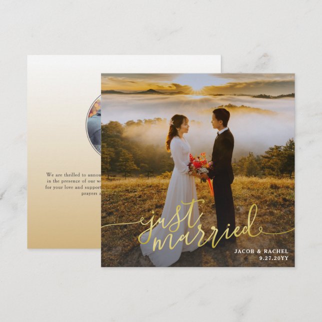 Ny gifta Photo Guld Type Bröllop-meddelande Inbjudningar (Fram/baksida)