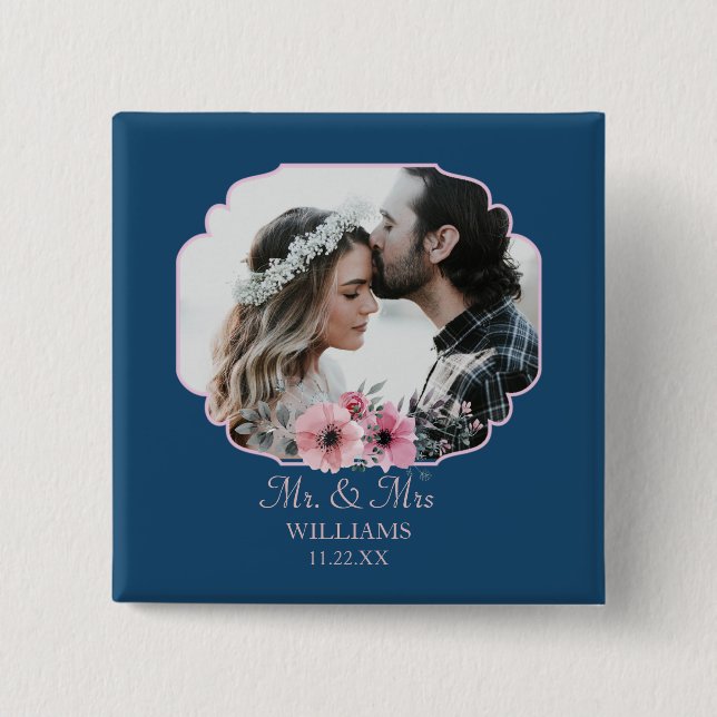 Ny gifta Photo Porträtt Giftermål-årsdagen Knapp (Framsida)