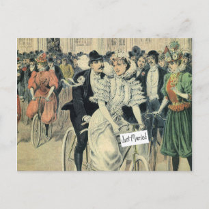 Ny gifta Riding A Bicycle Meddelande Vykort