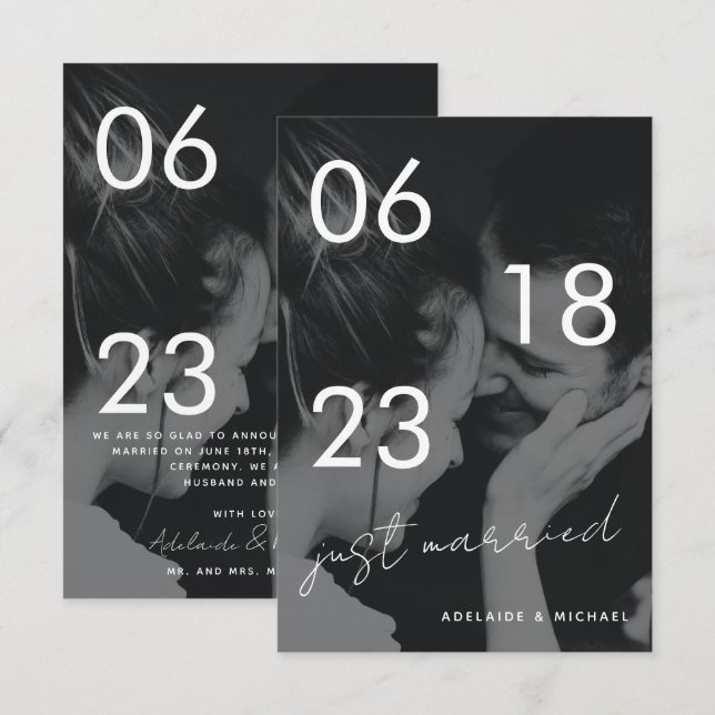 Ny gifta Romantic Elegant bröllop-fotokort Meddelande (Fram/baksida)