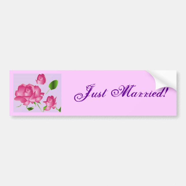 "Ny gifta" Rosa Lavender Ro Bumper Sticker Bildekal (Framsidan)