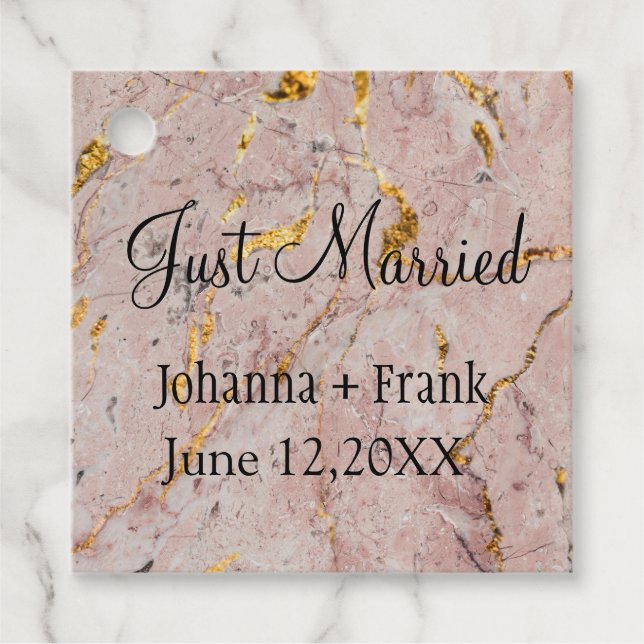 Ny gifta Rosa och Guld Marble Gåvor Etiketter (Framsida)