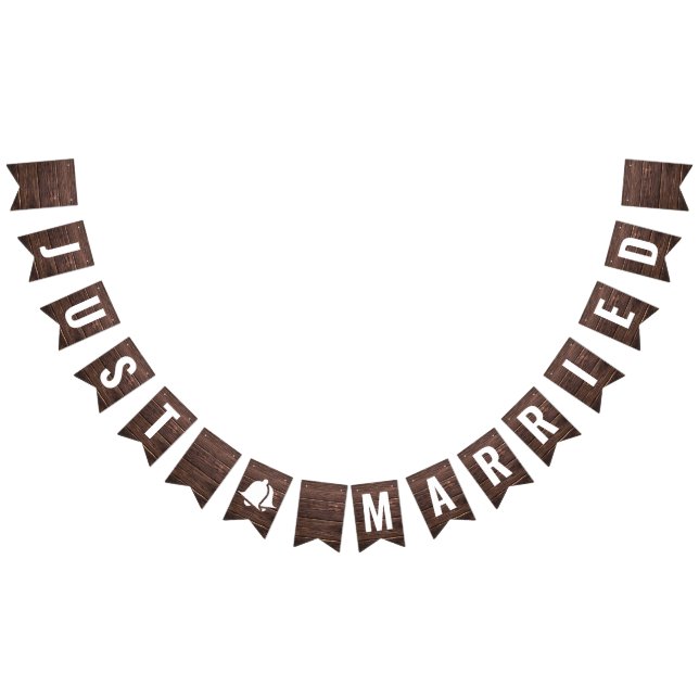 Ny gifta Rustic Wood Boho Bunting Flaggor (Alla)