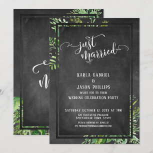 Ny gifta Script Greenery Bouquet & Chalkboard Inbjudningar