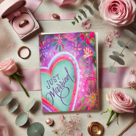 Ny gifta Söt Heart Blommigt Bröllop Lila Kort