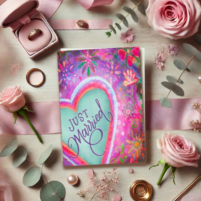 Ny gifta Söt Heart Blommigt Bröllop Lila Kort (Skapare uppladdad)