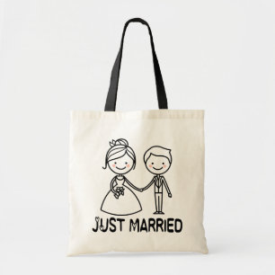 Ny gifta Tecknad Bride & Groom Black Bröllop Tygkasse
