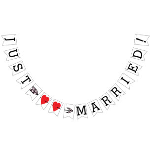 NY GIFTA, två röda hjärtan och pil Vimplar