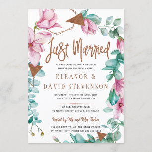 Ny gifta-typografi blommigt rosa bröllop brunch inbjudningar